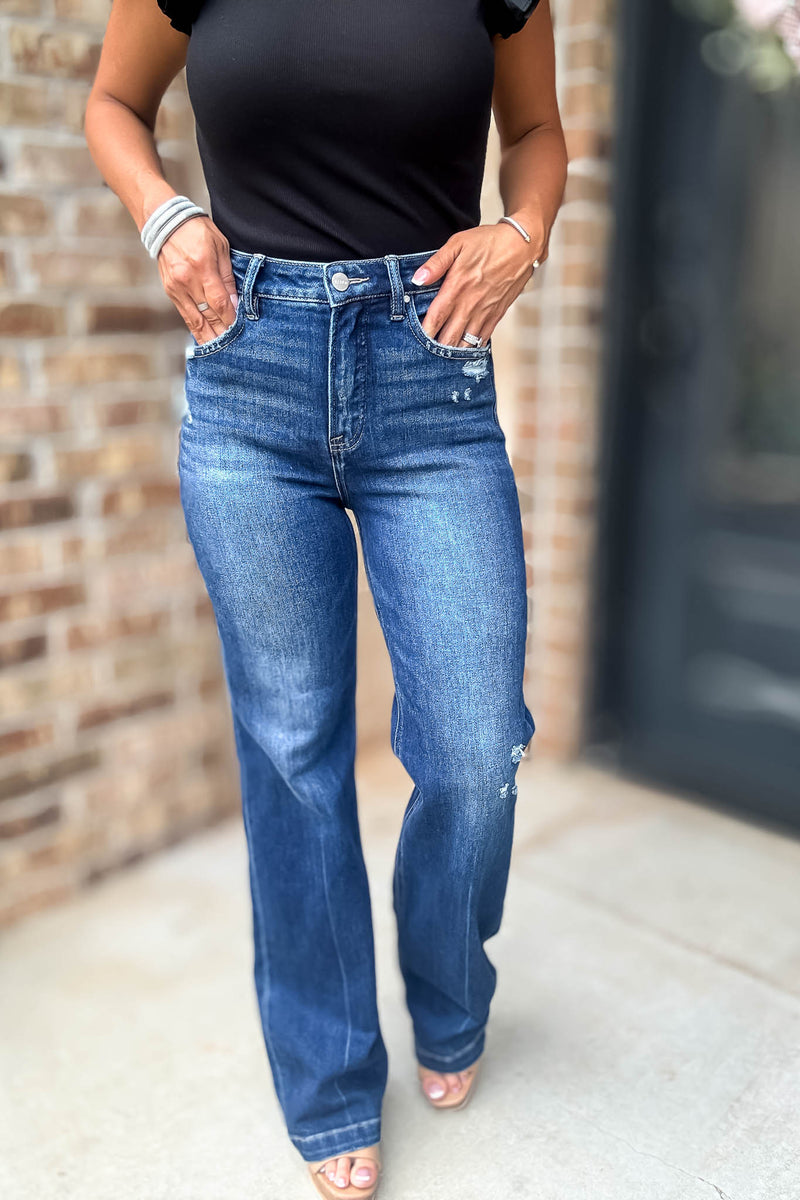 Risen Tummy Control High Rise Straight Jeans