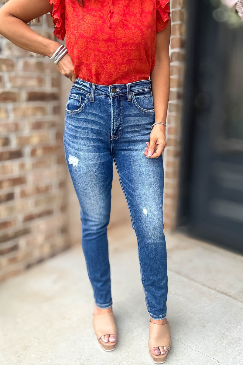 Risen Tummy Control High Rise Ankle Skinny Jeans