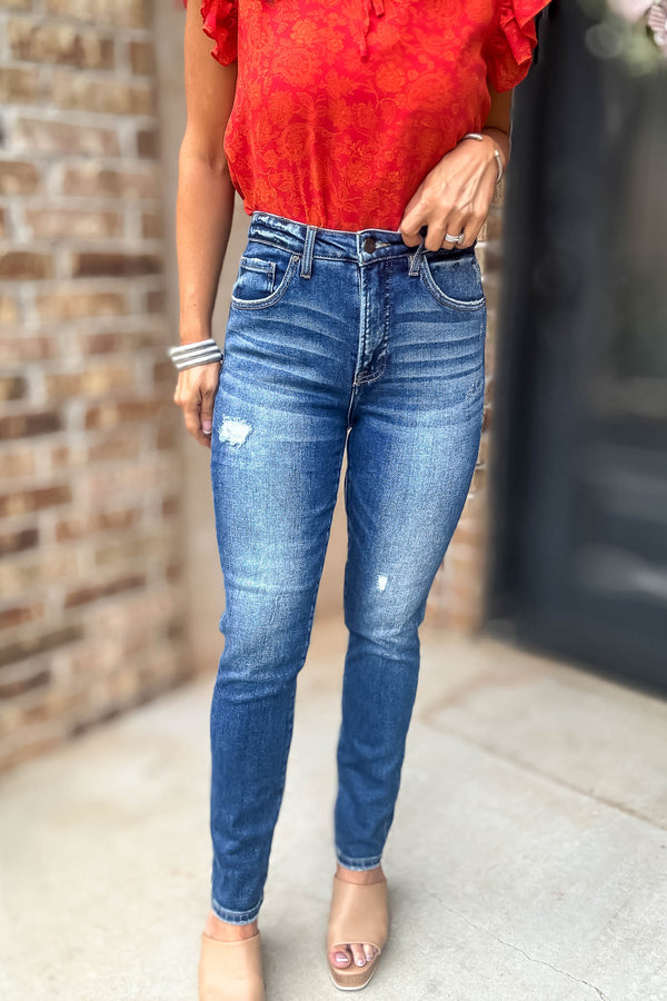 Risen Tummy Control High Rise Ankle Skinny Jeans