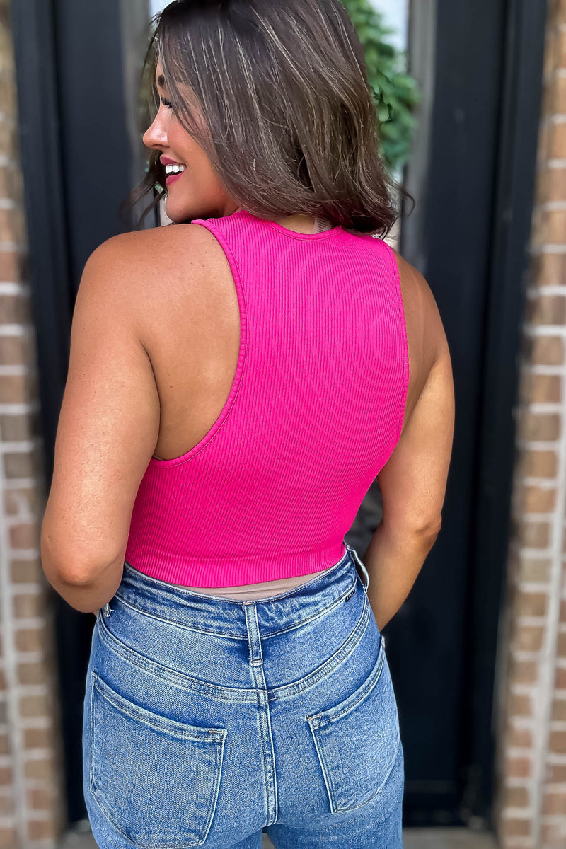 Ultra Soft Essential Fuchsia Ribbed Seamless Crop Tank
