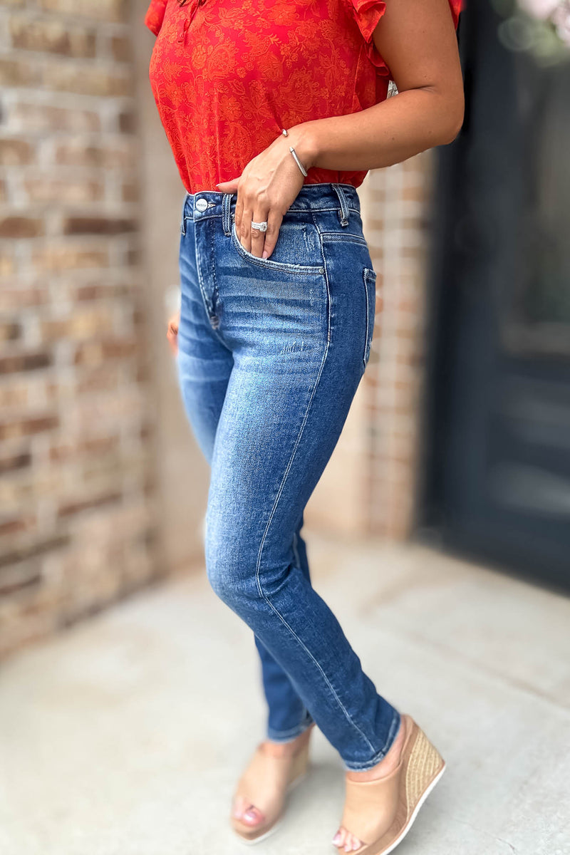 Risen Tummy Control High Rise Ankle Skinny Jeans