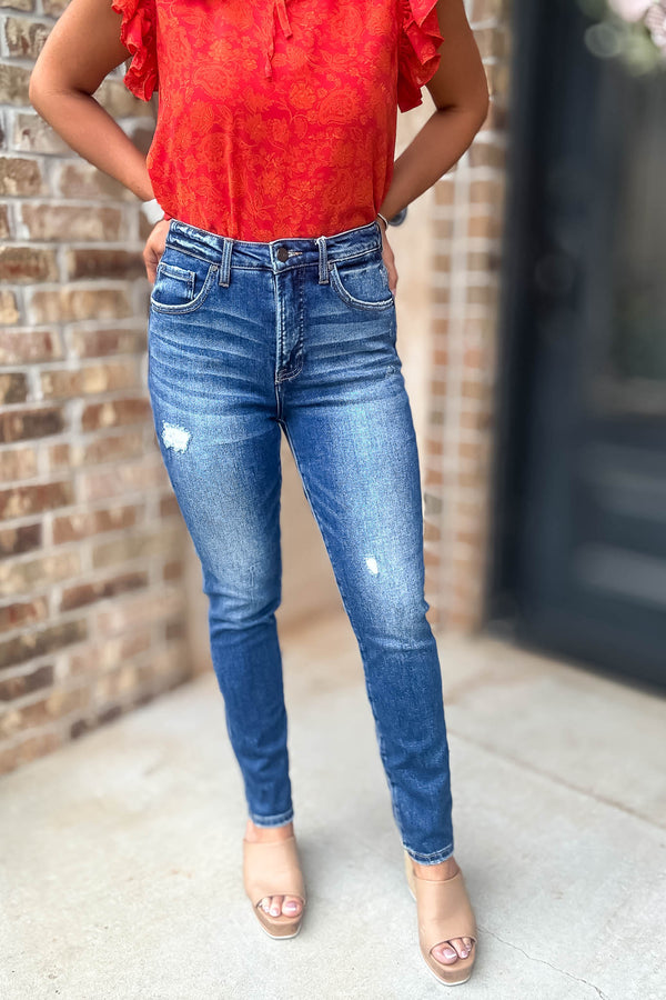 Risen Tummy Control High Rise Ankle Skinny Jeans