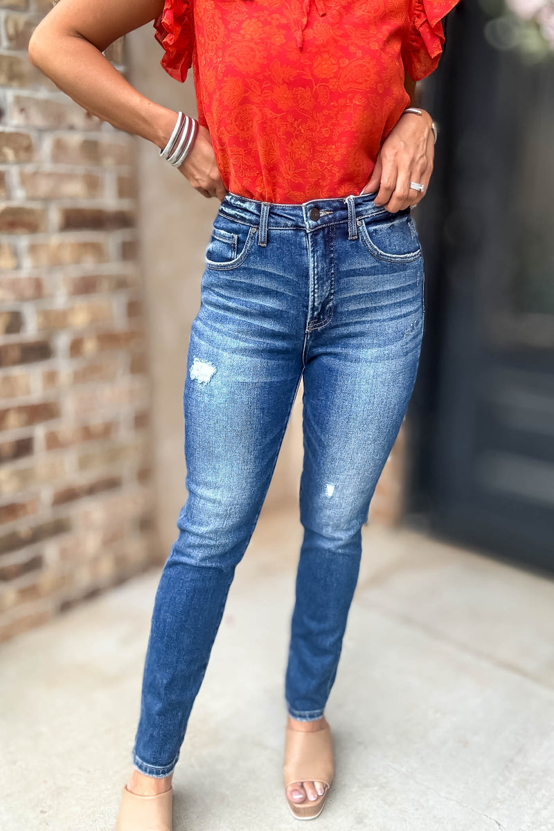 Risen Tummy Control High Rise Ankle Skinny Jeans