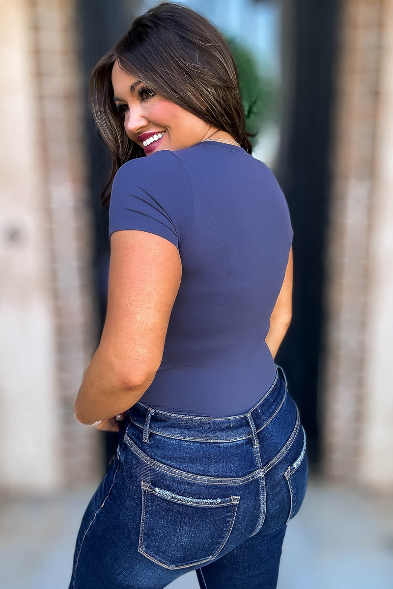 Crewneck Steel Blue Shortsleeve Bodysuit