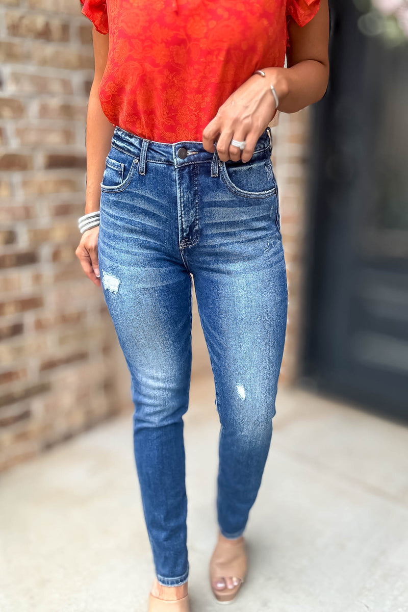 Risen Tummy Control High Rise Ankle Skinny Jeans