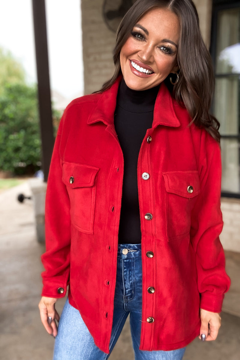 Perfectly In Season Red Fleece Shacket