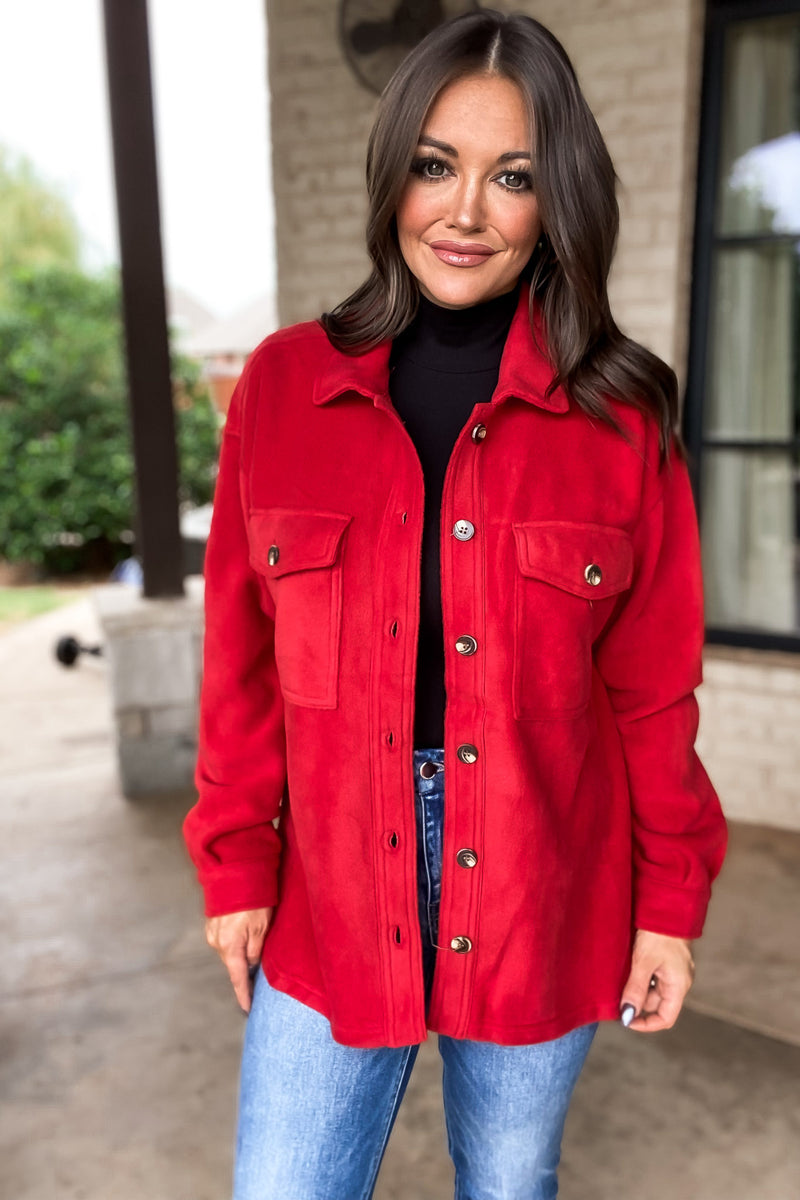 Perfectly In Season Red Fleece Shacket