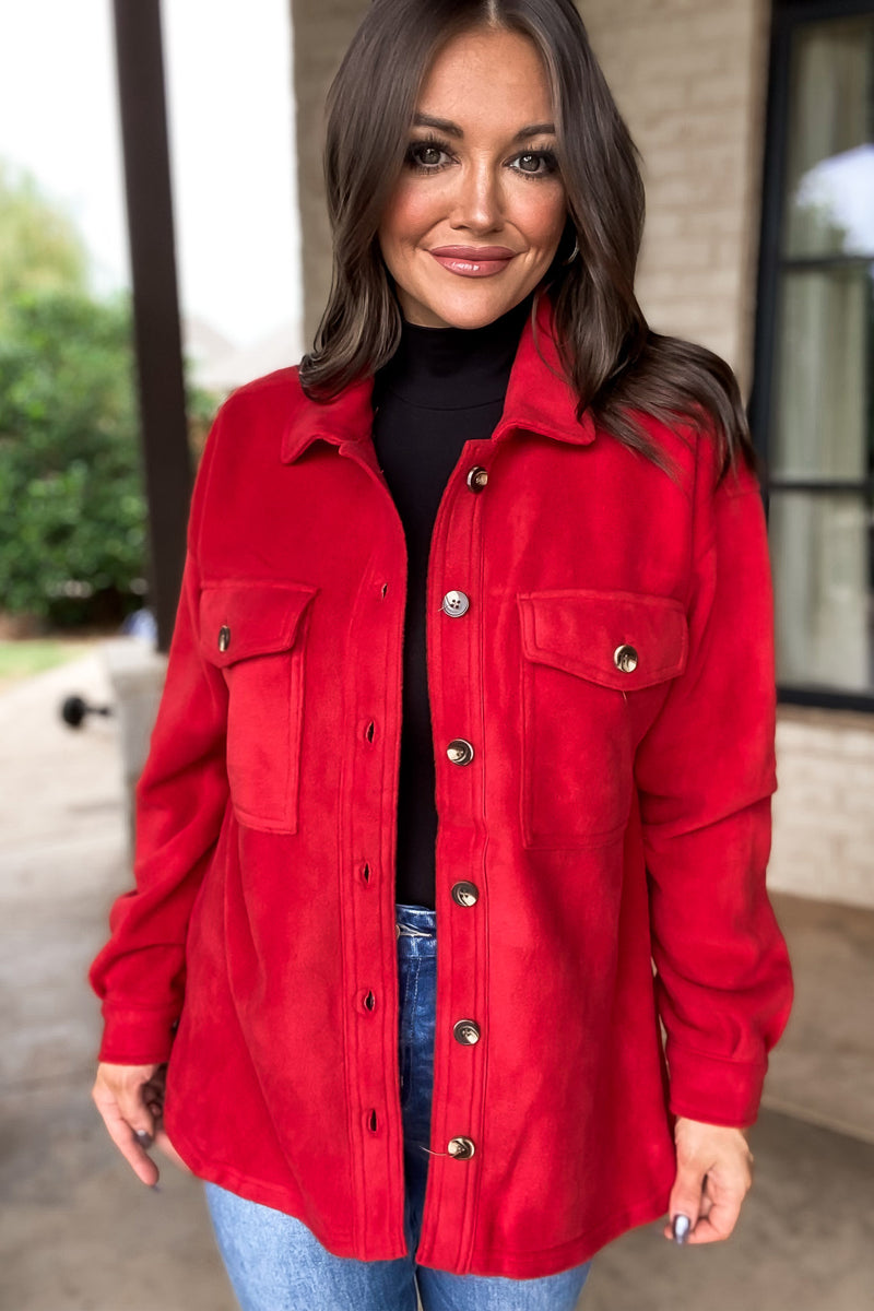 Perfectly In Season Red Fleece Shacket