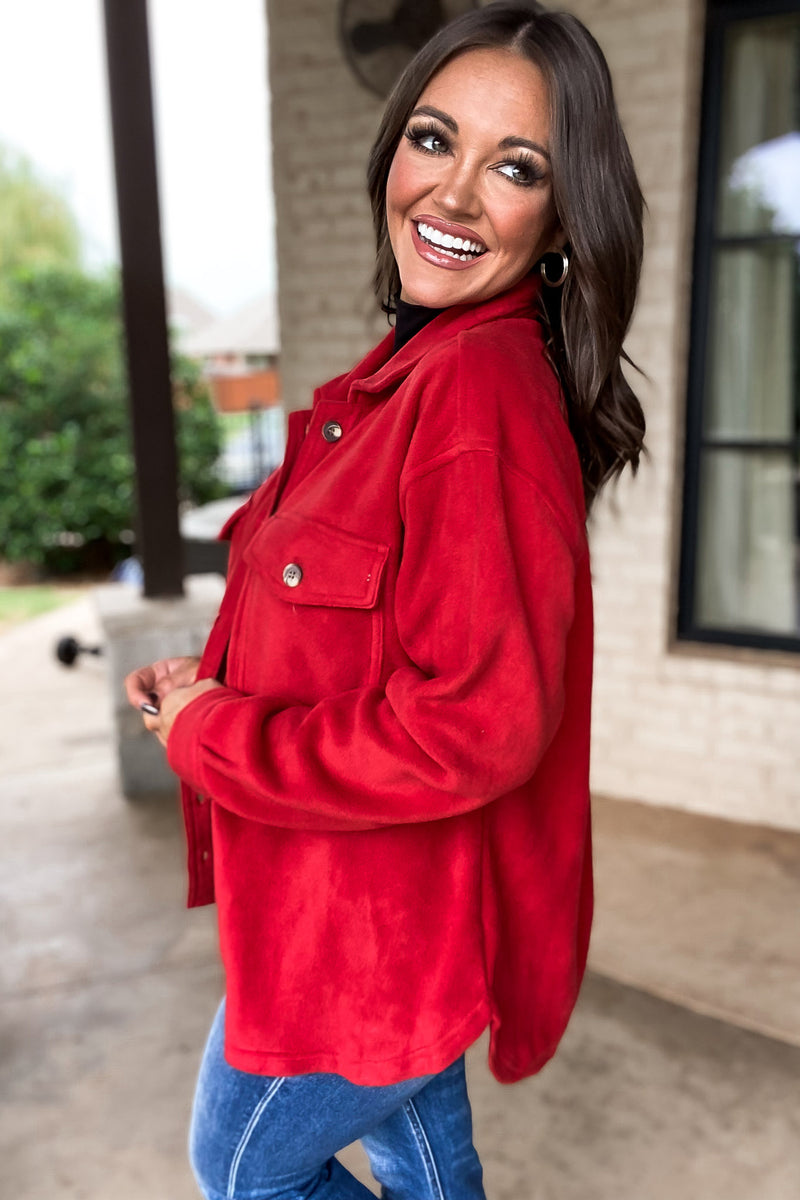 Perfectly In Season Red Fleece Shacket