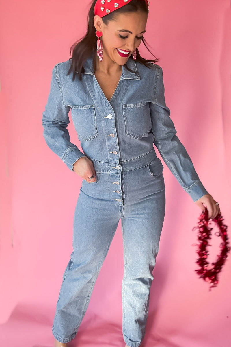 Coming For You Denim Jumpsuit