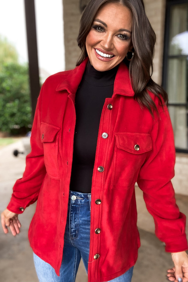 Perfectly In Season Red Fleece Shacket