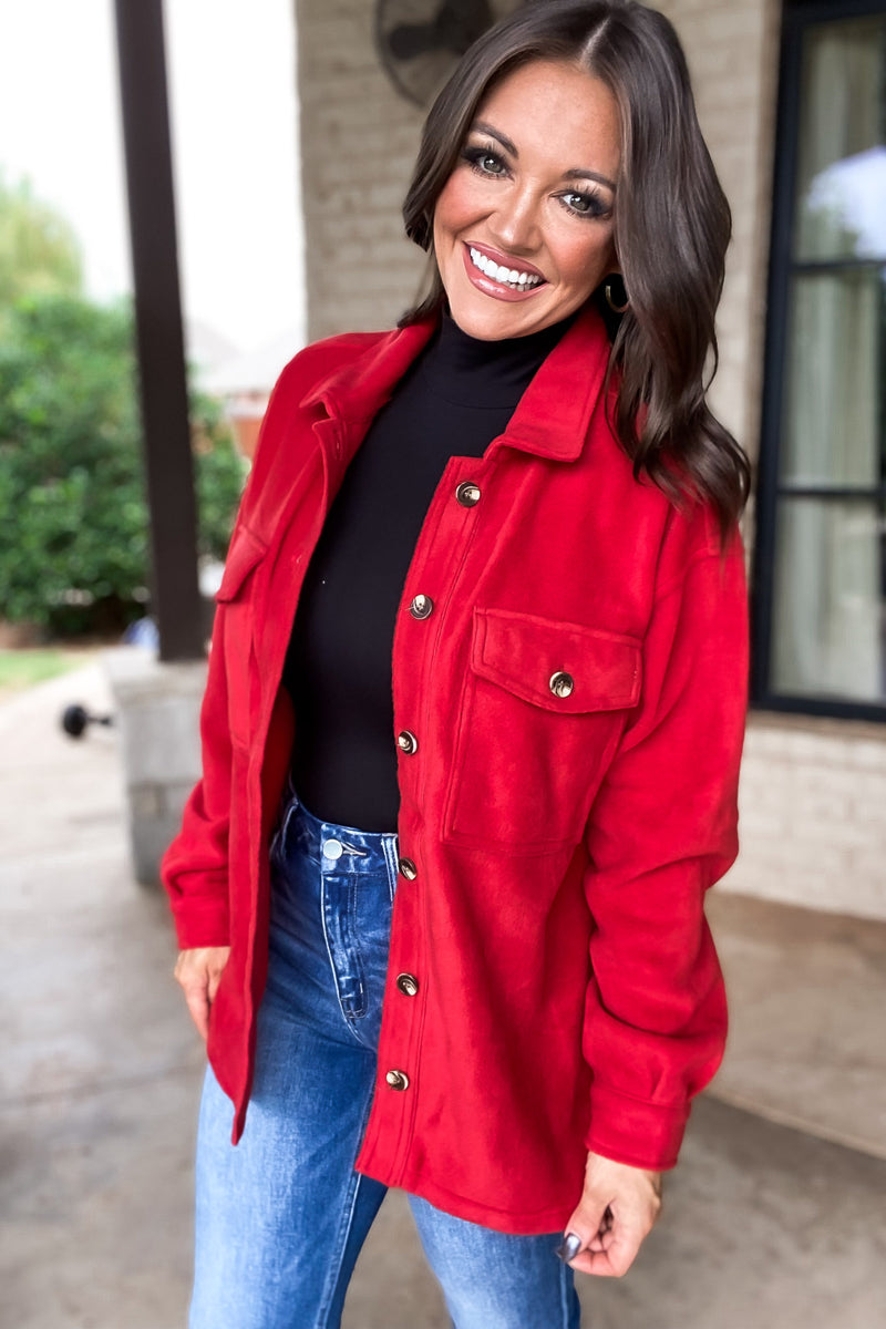 Perfectly In Season Red Fleece Shacket