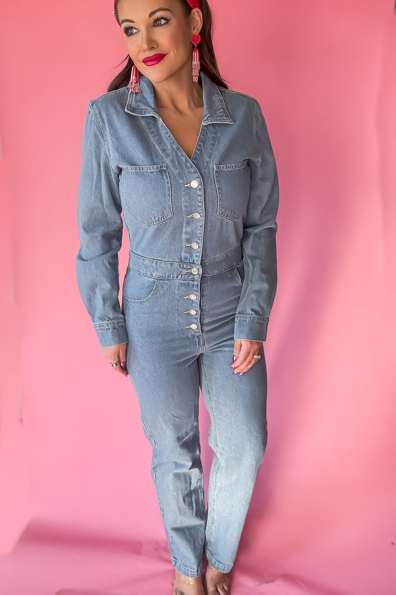 Coming For You Denim Jumpsuit