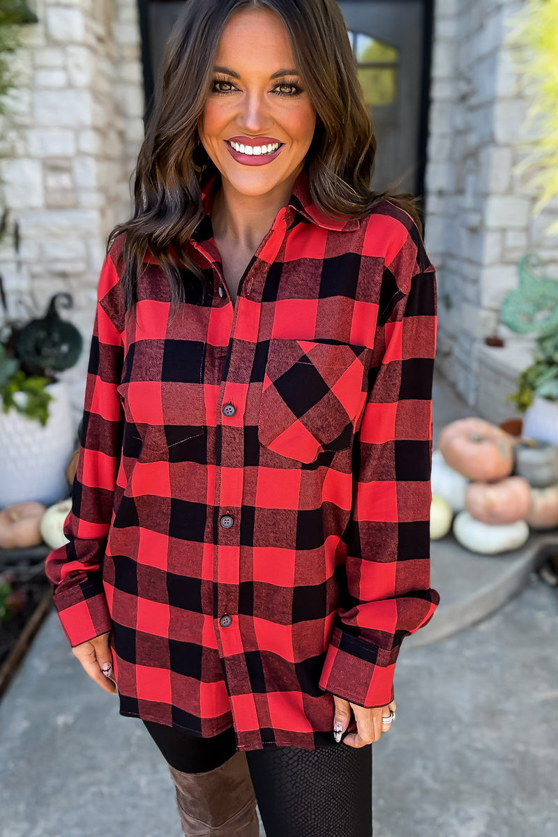 Perfectly You Red Check Flannel Shirt