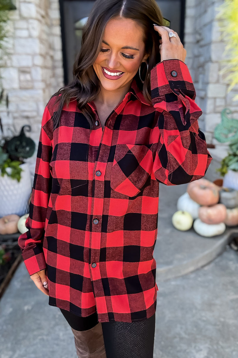 Perfectly You Red Check Flannel Shirt