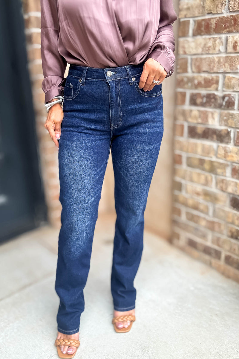 Best Dark Denim Button Closure Stretch Washed Denim Wide Leg Pants