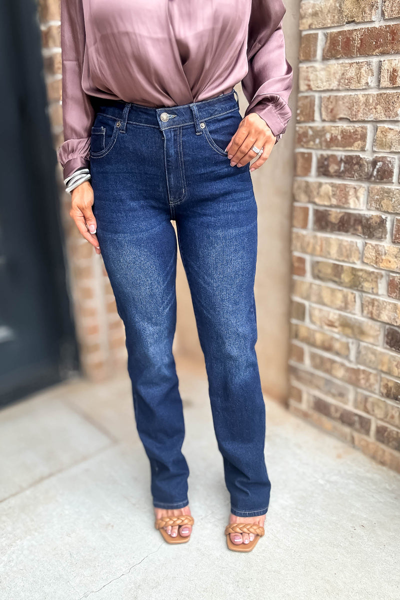 Best Dark Denim Button Closure Stretch Washed Denim Wide Leg Pants