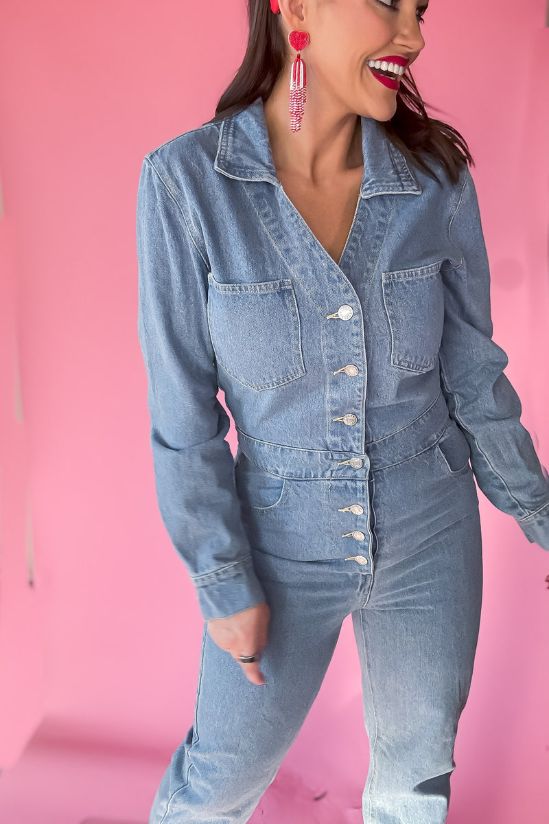 Coming For You Denim Jumpsuit