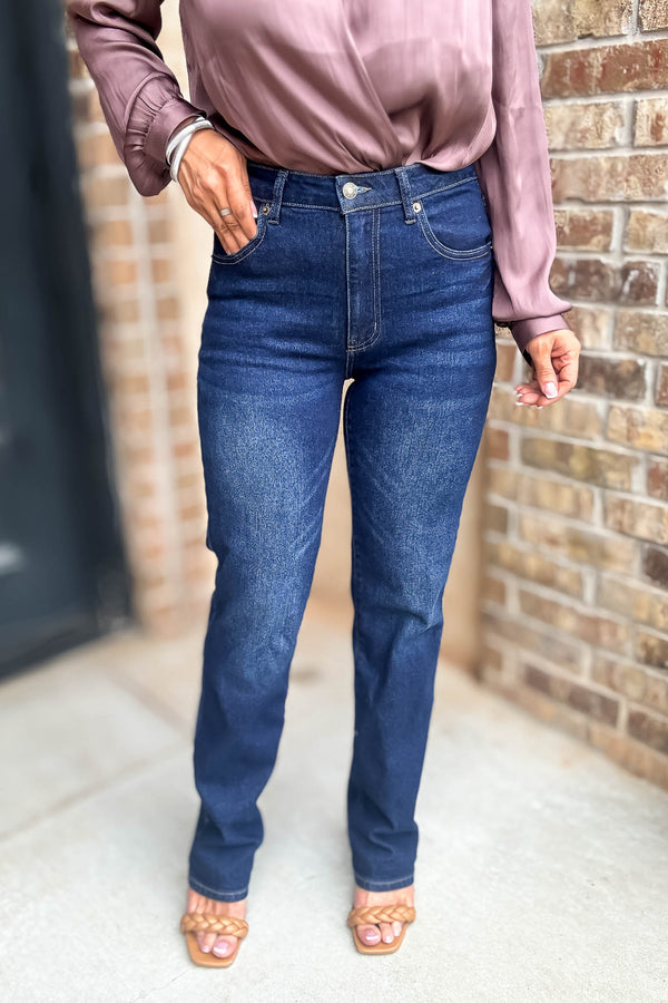 Best Dark Denim Button Closure Stretch Washed Denim Wide Leg Pants