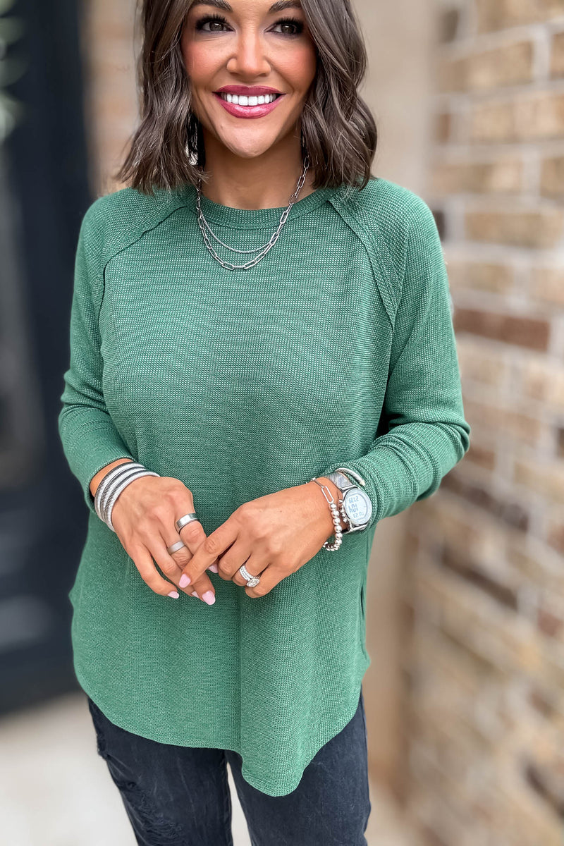 Dark Green Baby Waffle Long Sleeve Top