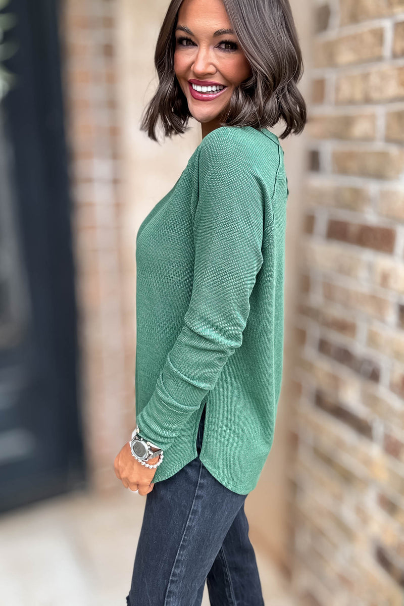 Dark Green Baby Waffle Long Sleeve Top