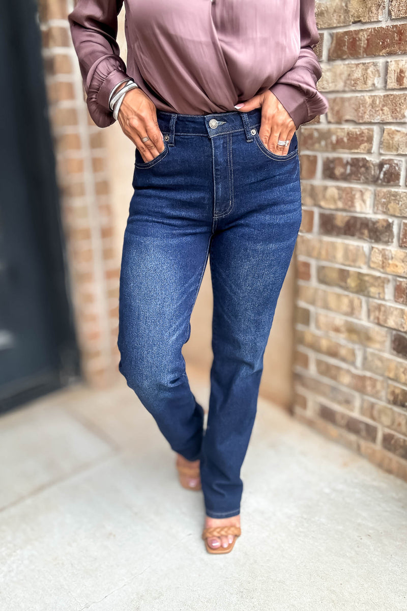Best Dark Denim Button Closure Stretch Washed Denim Wide Leg Pants