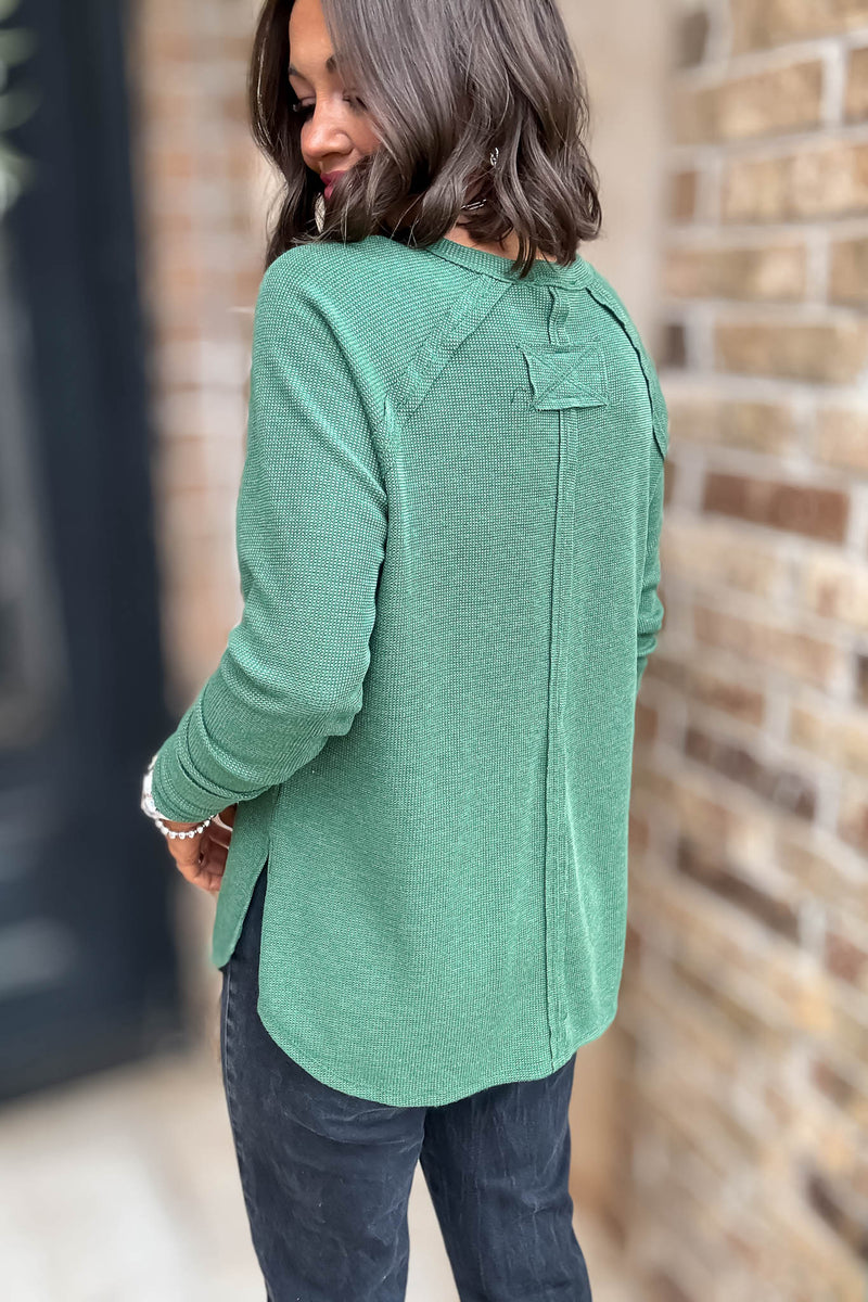 Dark Green Baby Waffle Long Sleeve Top