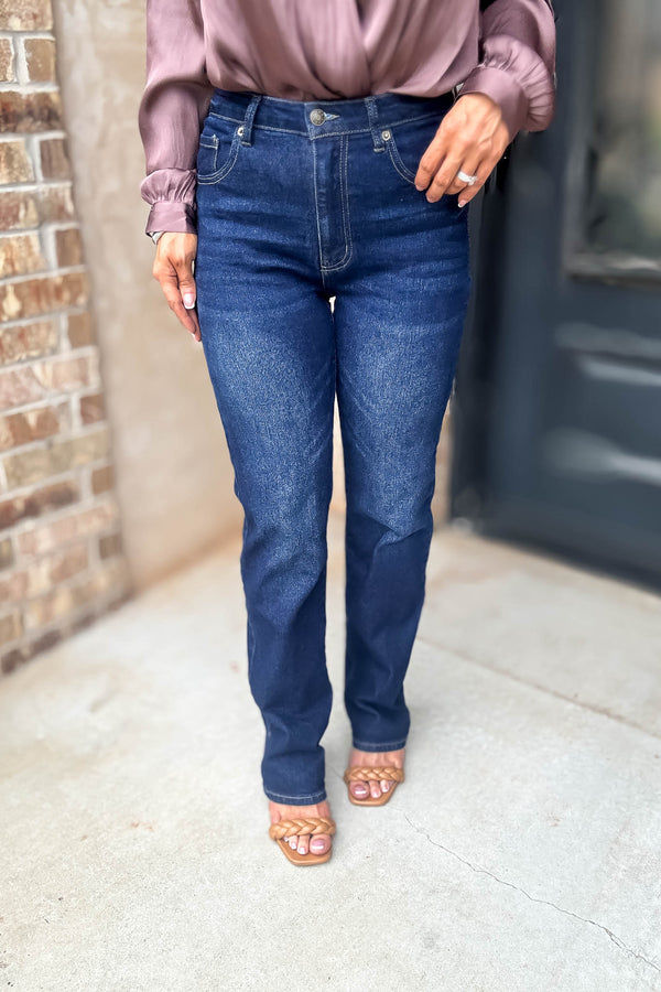 Best Dark Denim Button Closure Stretch Washed Denim Wide Leg Pants