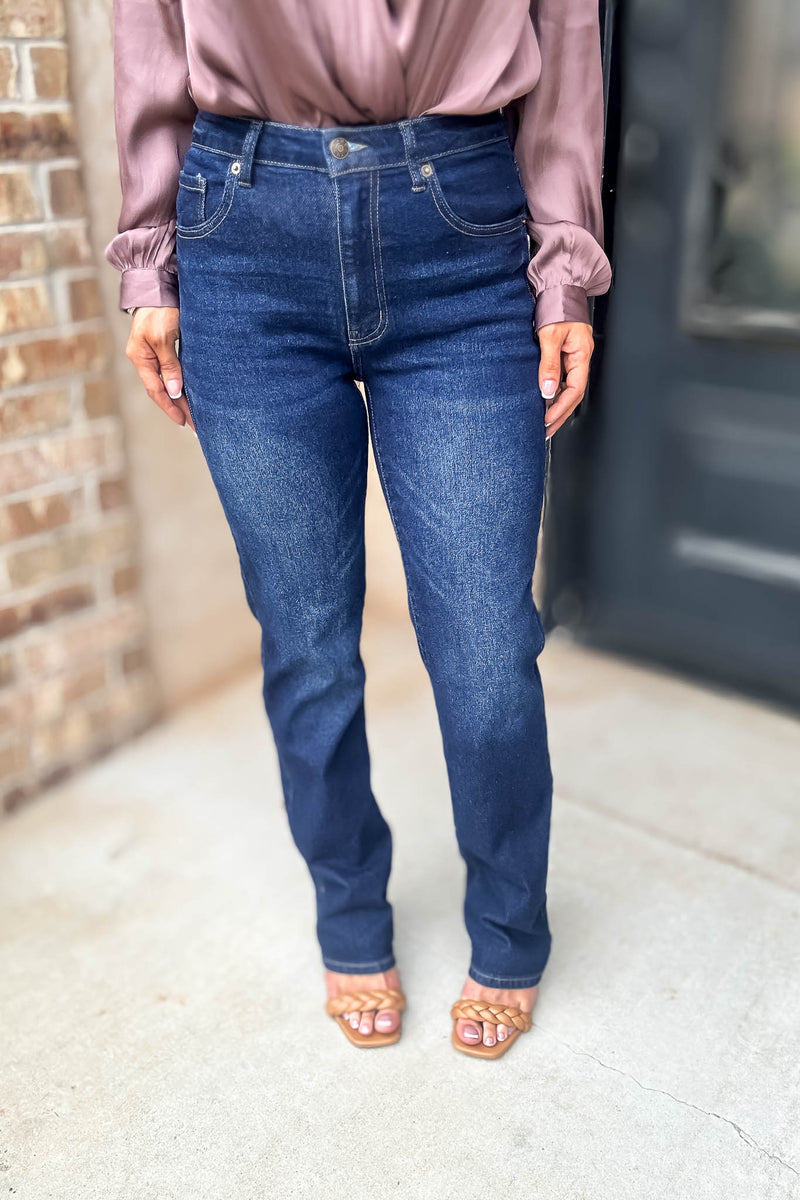 Best Dark Denim Button Closure Stretch Washed Denim Wide Leg Pants