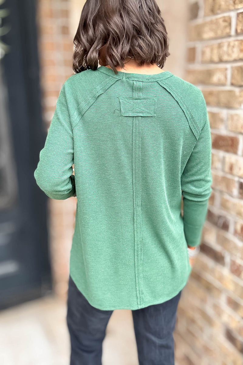 Dark Green Baby Waffle Long Sleeve Top