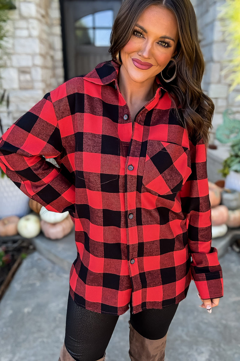 Perfectly You Red Check Flannel Shirt