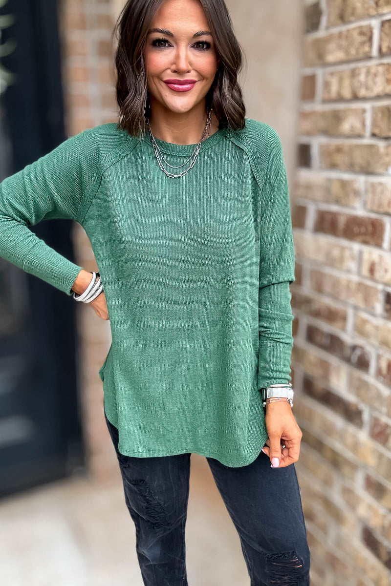 Dark Green Baby Waffle Long Sleeve Top
