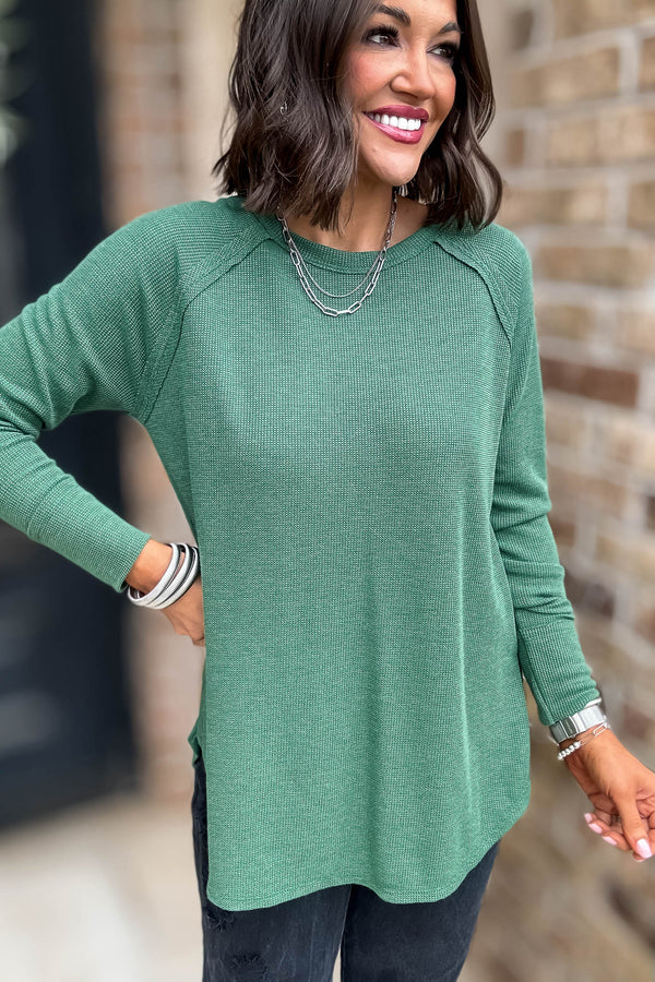 Dark Green Baby Waffle Long Sleeve Top