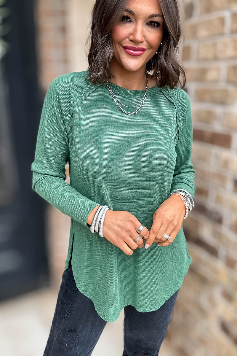 Dark Green Baby Waffle Long Sleeve Top
