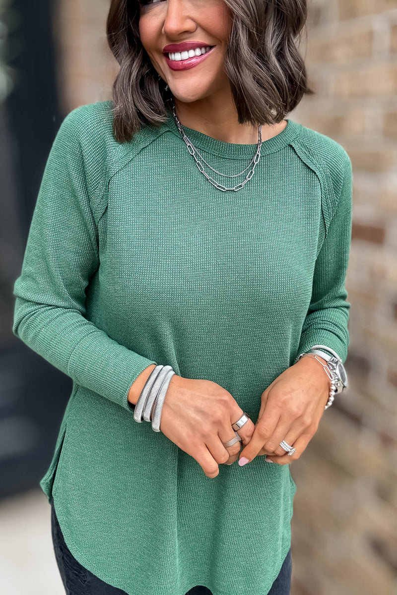 Dark Green Baby Waffle Long Sleeve Top