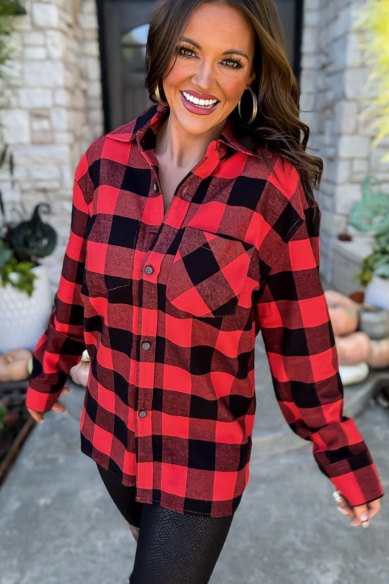 Perfectly You Red Check Flannel Shirt