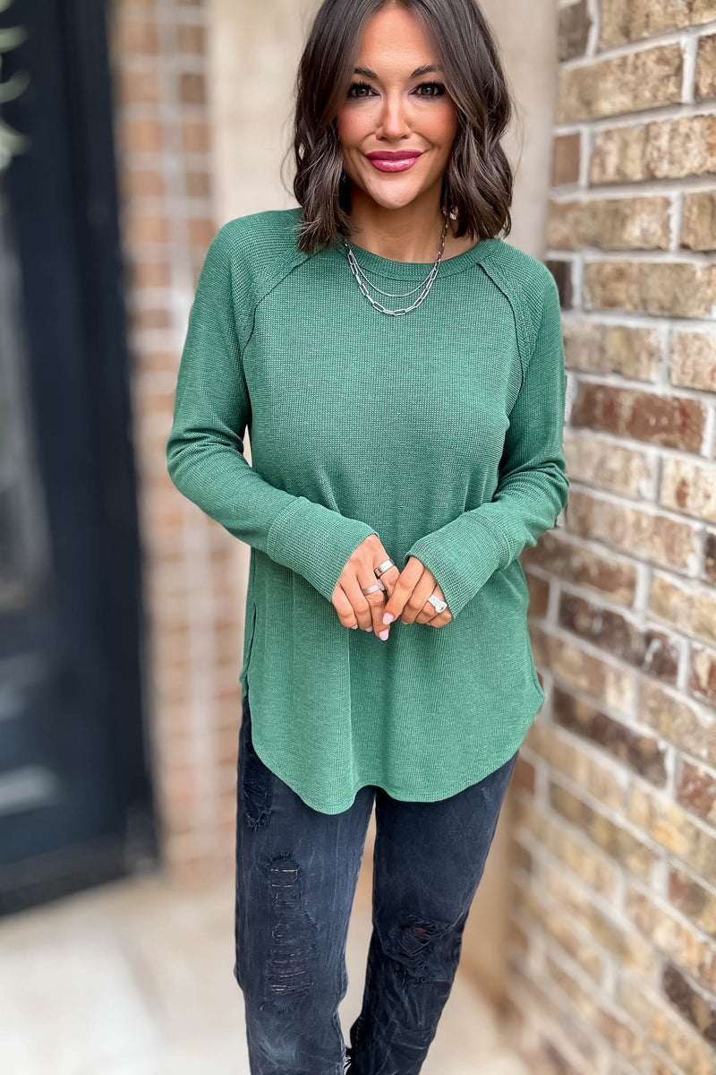 Dark Green Baby Waffle Long Sleeve Top