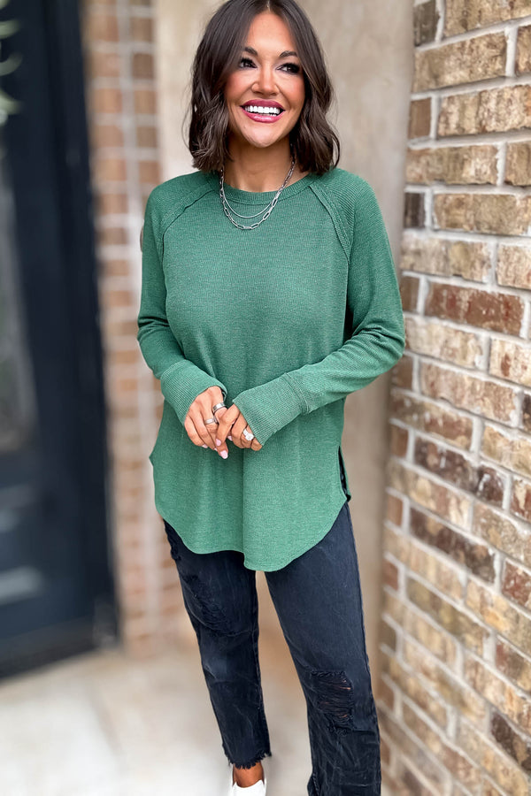 Dark Green Baby Waffle Long Sleeve Top