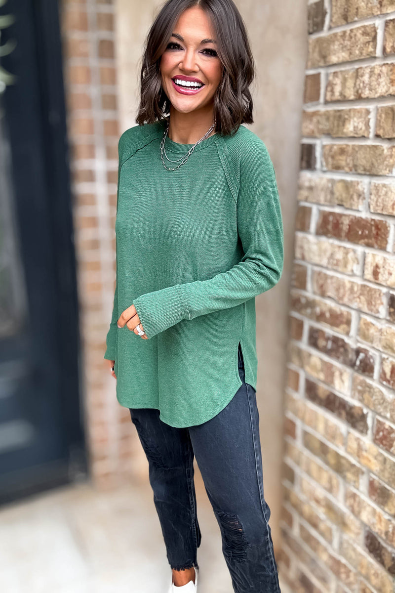 Dark Green Baby Waffle Long Sleeve Top