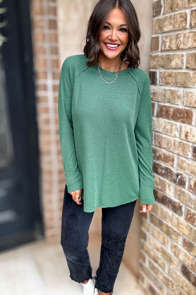 Dark Green Baby Waffle Long Sleeve Top