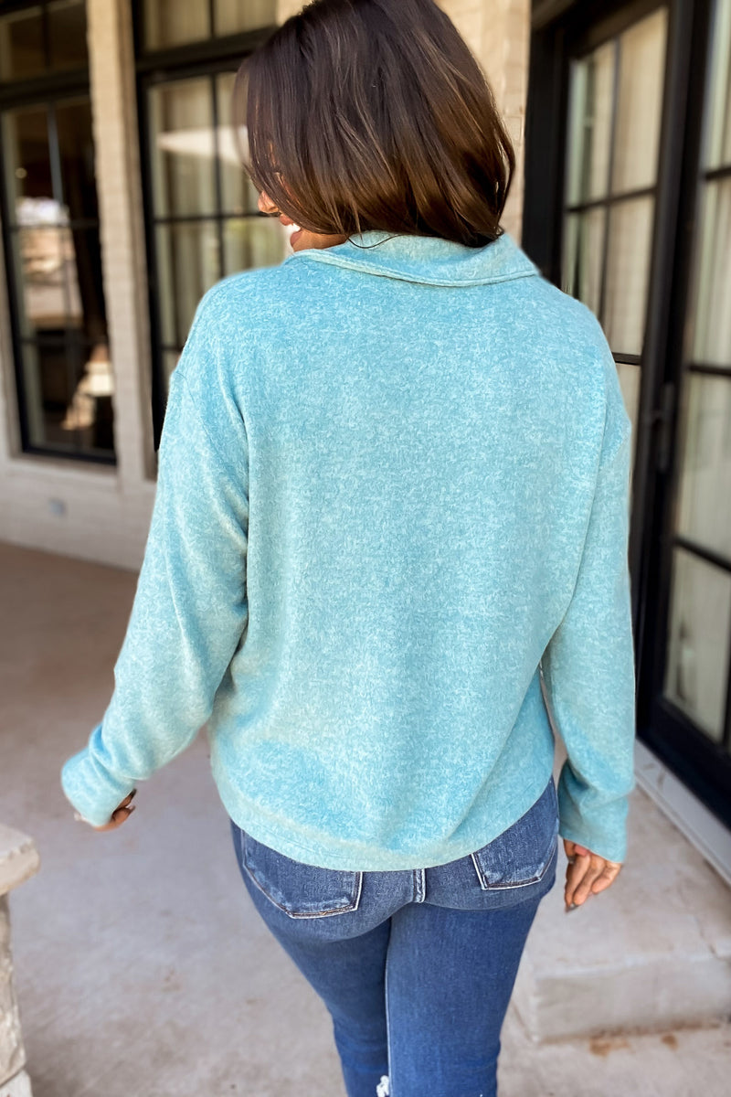 Perfect Timing Dusty Teal Brushed Melange Hacci Collared Sweater