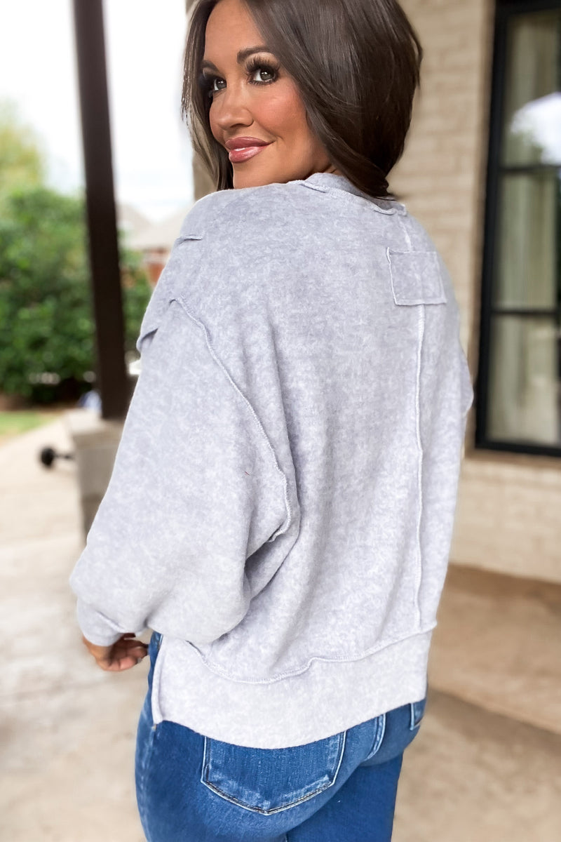 No Drama Heather Grey Balloon Sleeve Pullover