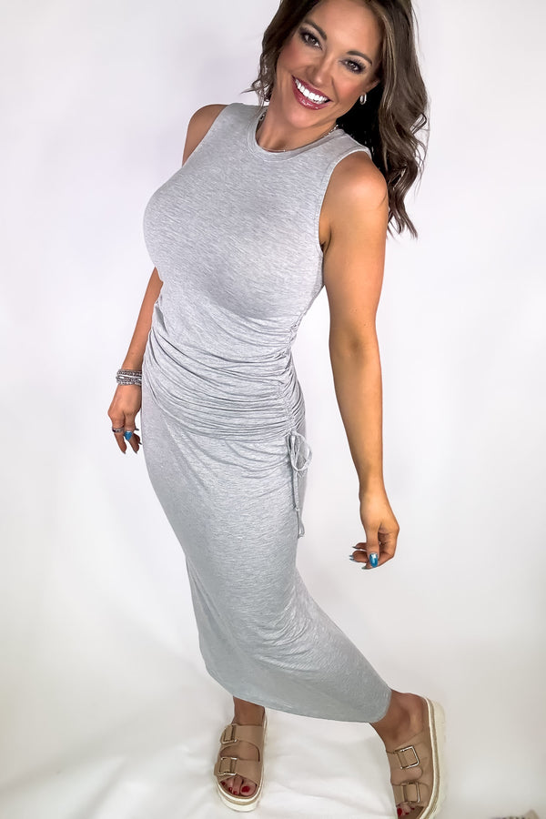 Simple Design Heather Grey Rayon Blend Crew Neck Tank Top