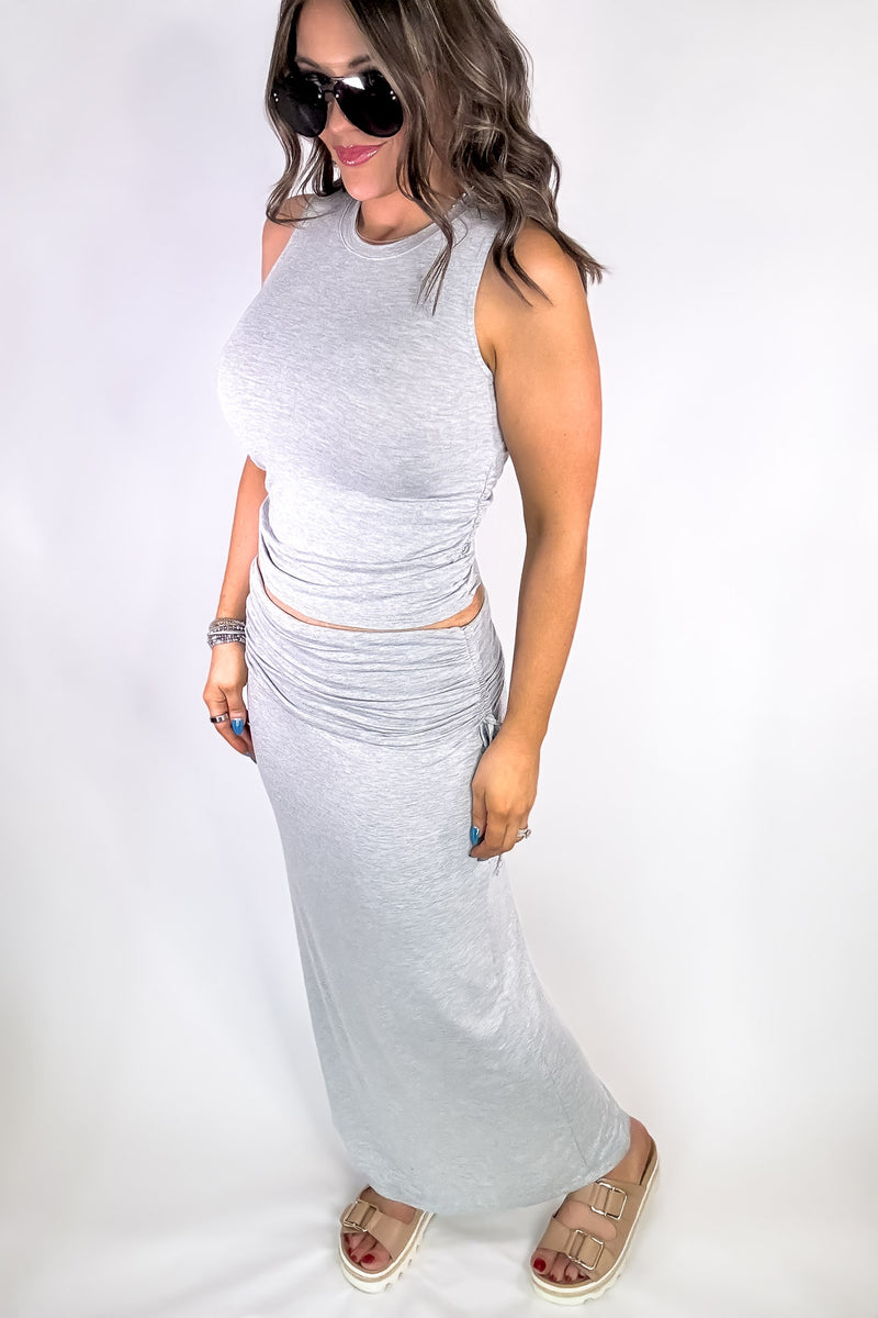 Simple Design Heather Grey Rayon Blend 2-in-1 Maxi Skirt