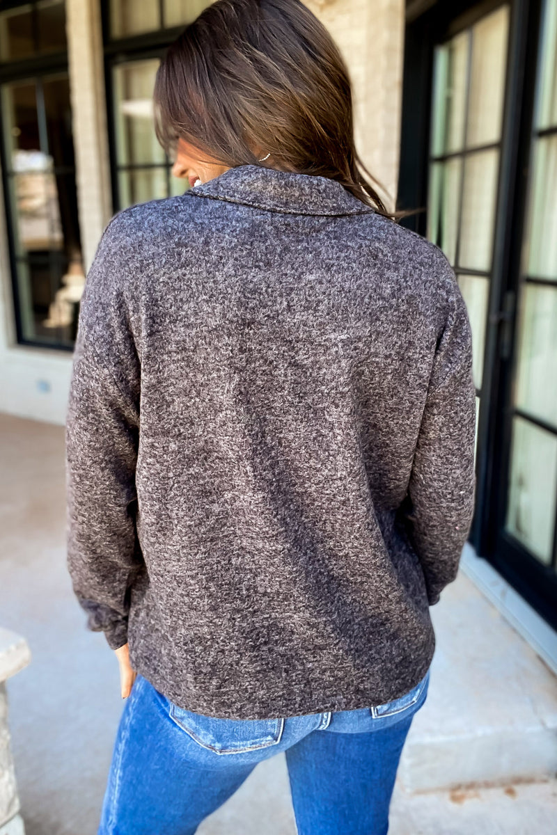 Perfect Timing Black Brushed Melange Hacci Collared Sweater