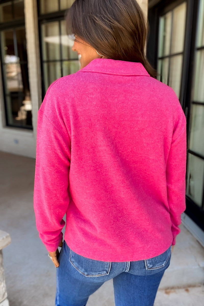 Perfect Timing Fuchsia Brushed Melange Hacci Collared Sweater