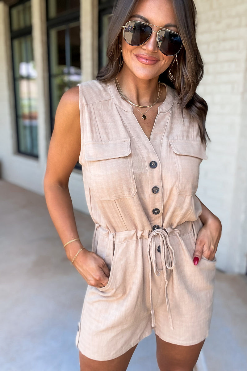 Slowing Drifting Away Khaki Romper