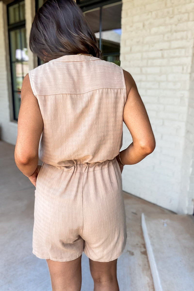 Slowing Drifting Away Khaki Romper