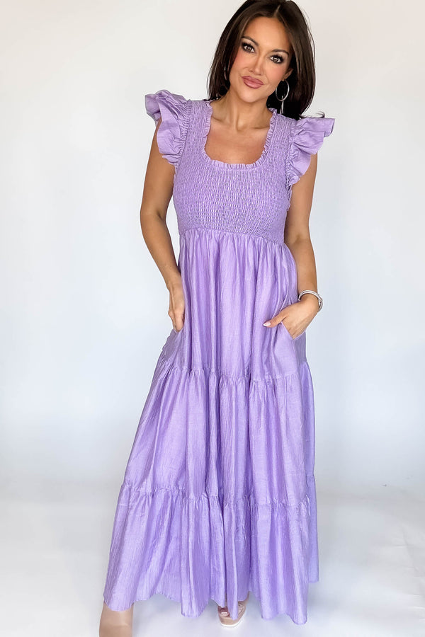 Mable Rose Short Balloon Sleeve Smocked Tiered Maxi Dress