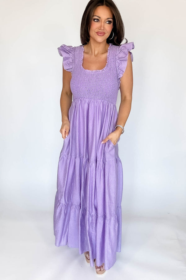 Mable Rose Short Balloon Sleeve Smocked Tiered Maxi Dress